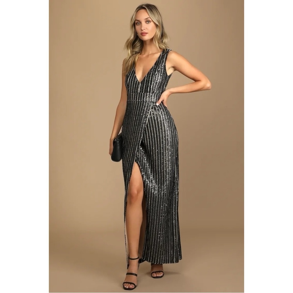 NWT Lulu’s Size XL Unforgettable Elegance Black Sequin Sleeveless Maxi Dress